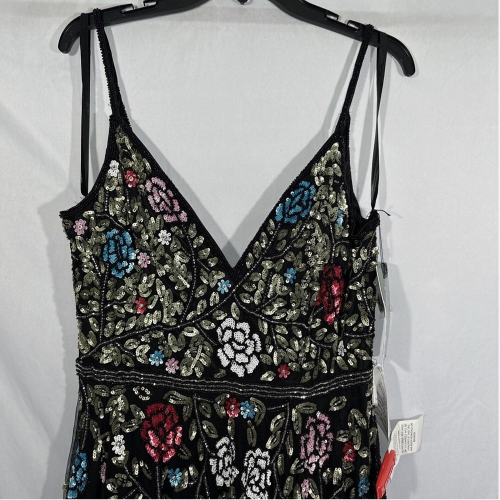 NWT $698 Mac Duggal [ 14 ] Embellished Floral Sequined‎ Gown in Black - Picture 9 of 15